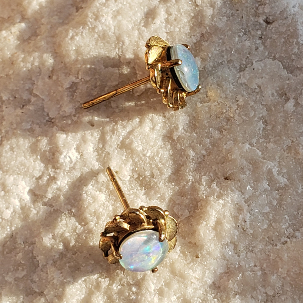 Vintage Opal Earrings / Opal Triplet Stud Earrings / Floral Opal Stud Earrings / Gold Filled Vintage Earrings