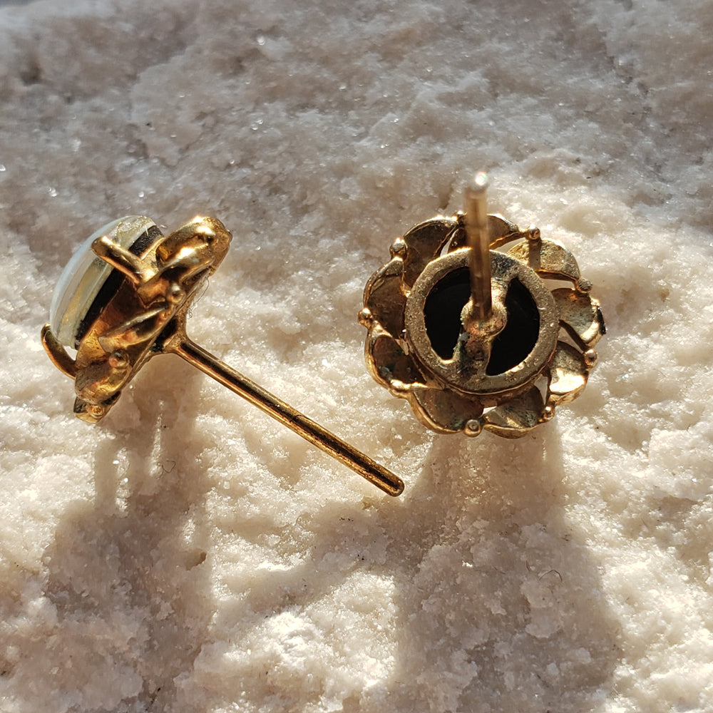 Vintage Opal Earrings / Opal Triplet Stud Earrings / Floral Opal Stud Earrings / Gold Filled Vintage Earrings