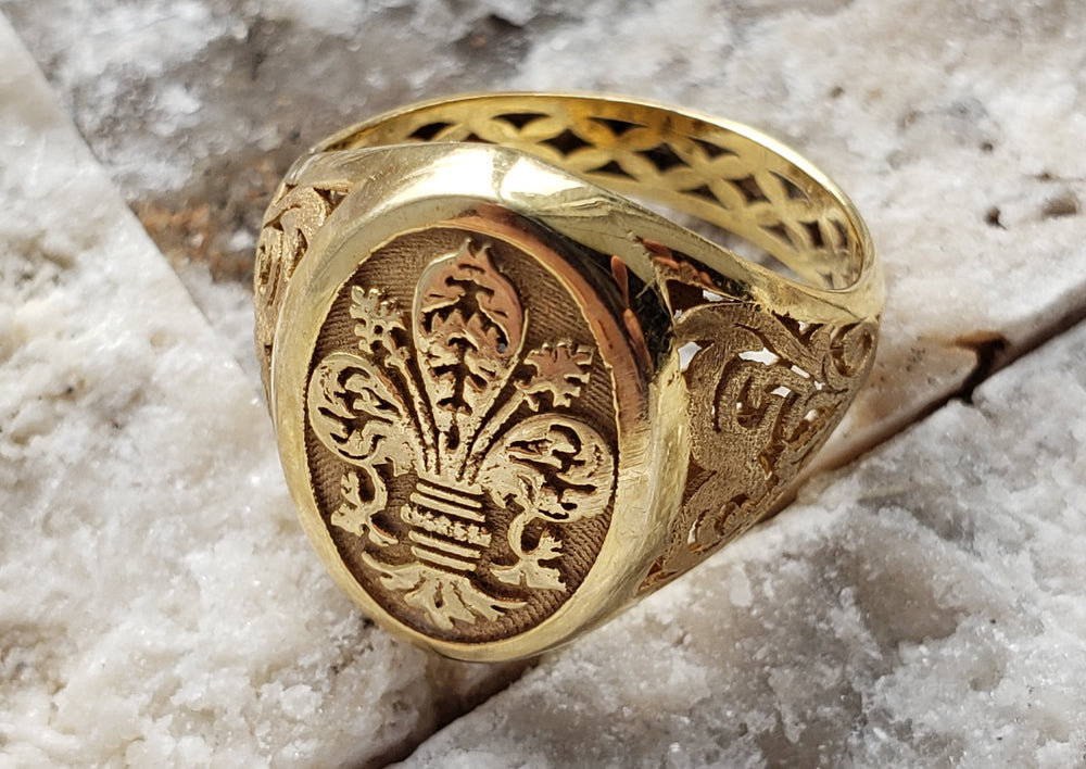 Italian Made Fleur-de-Lis Ring / 14K Gold Filigree Ring