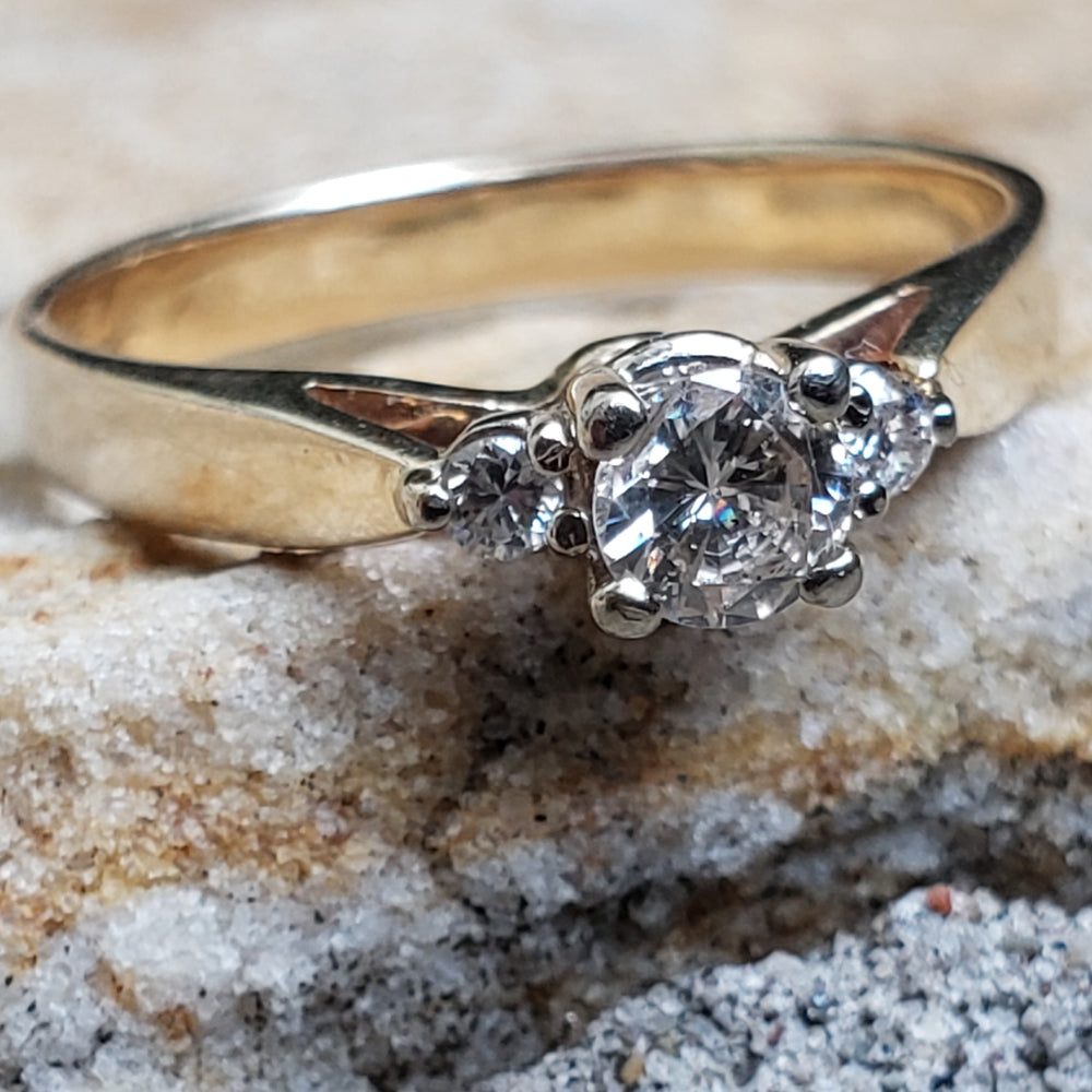 Diamond Engagement Ring / Round Diamond Past Present Engagement Ring / Three Stone Diamond Engagement Ring
