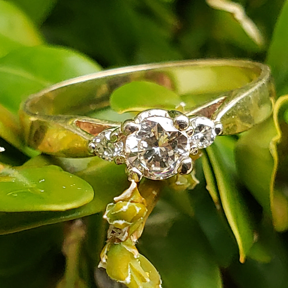 Diamond Engagement Ring / Round Diamond Past Present Engagement Ring / Three Stone Diamond Engagement Ring