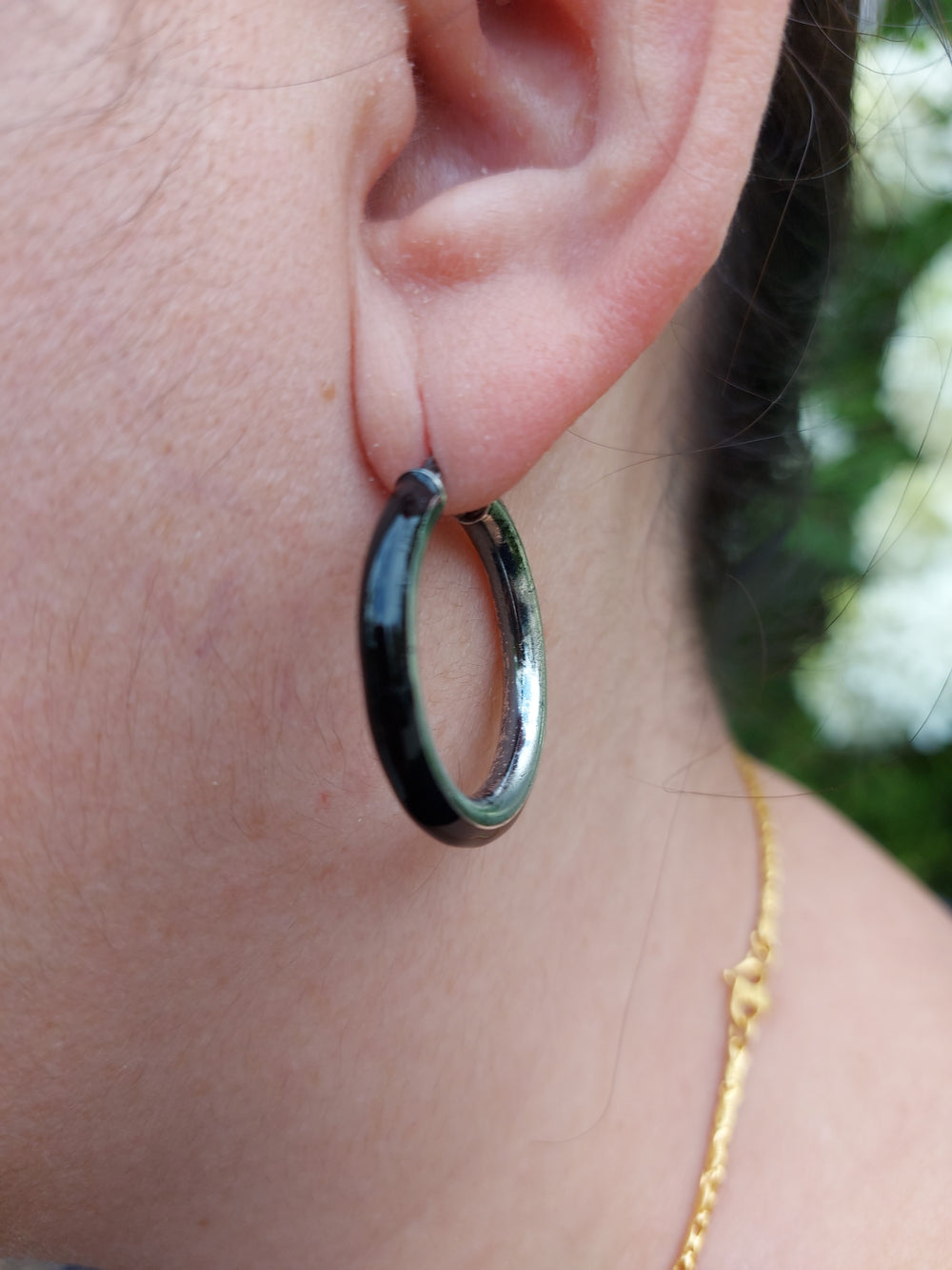 Enamel and Silver Earrings / Black Enamel and Silver Earrings / Enamel Hoop Earrings / Italian Made Silver earrings
