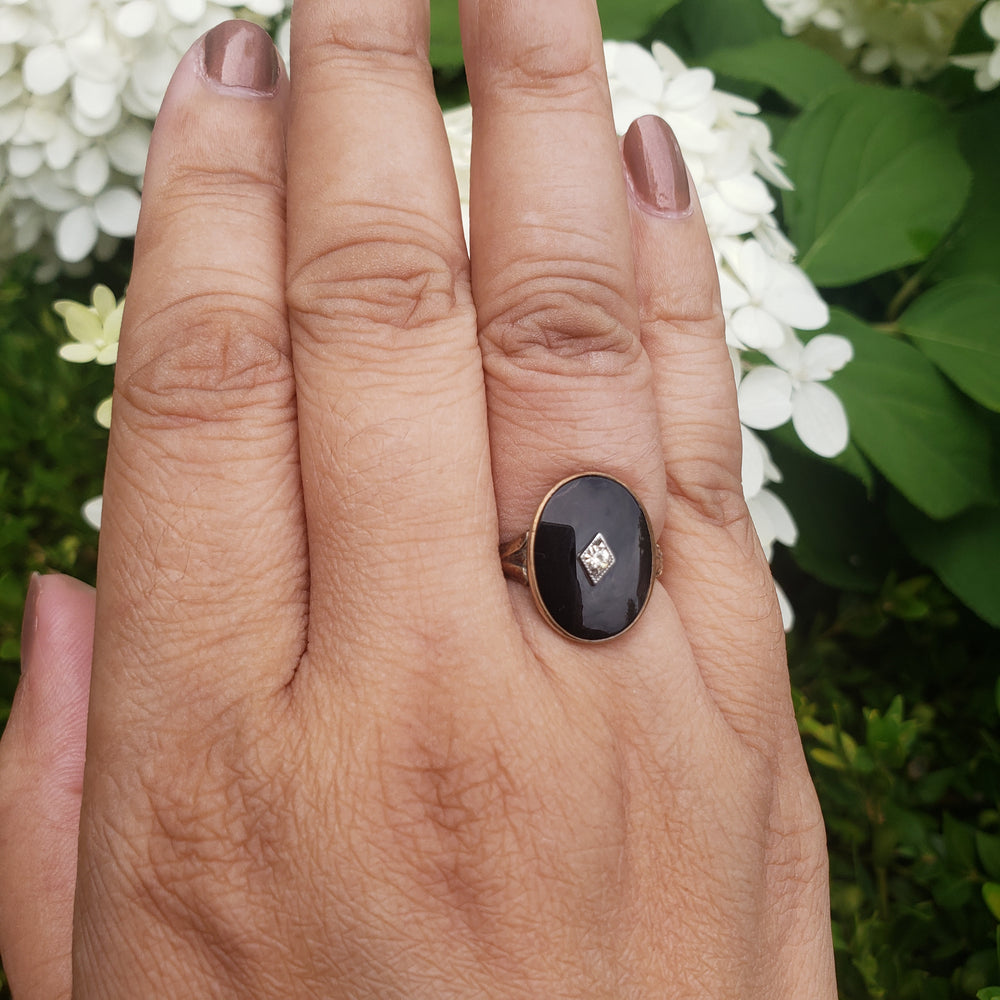 Paste and Onyx Antique Ring / Art Deco Rolled Gold Ring