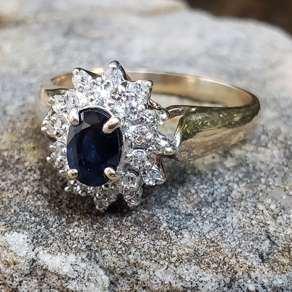 Dark Blue Sapphire Ring / Princess Diana Kate Middleton Look / Natural Sapphire and Diamond Ring / September Birthstone
