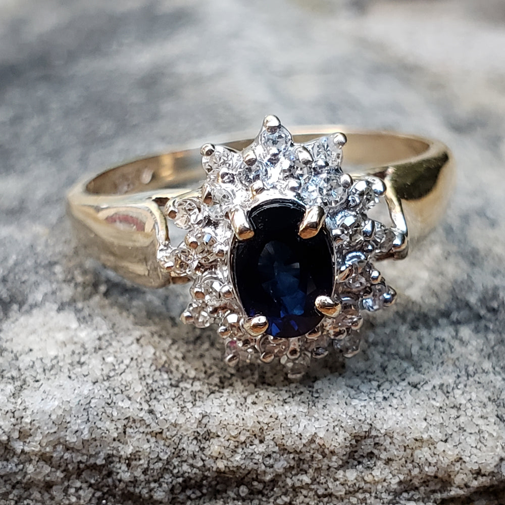 Dark Blue Sapphire Ring / Princess Diana Kate Middleton Look / Natural Sapphire and Diamond Ring / September Birthstone