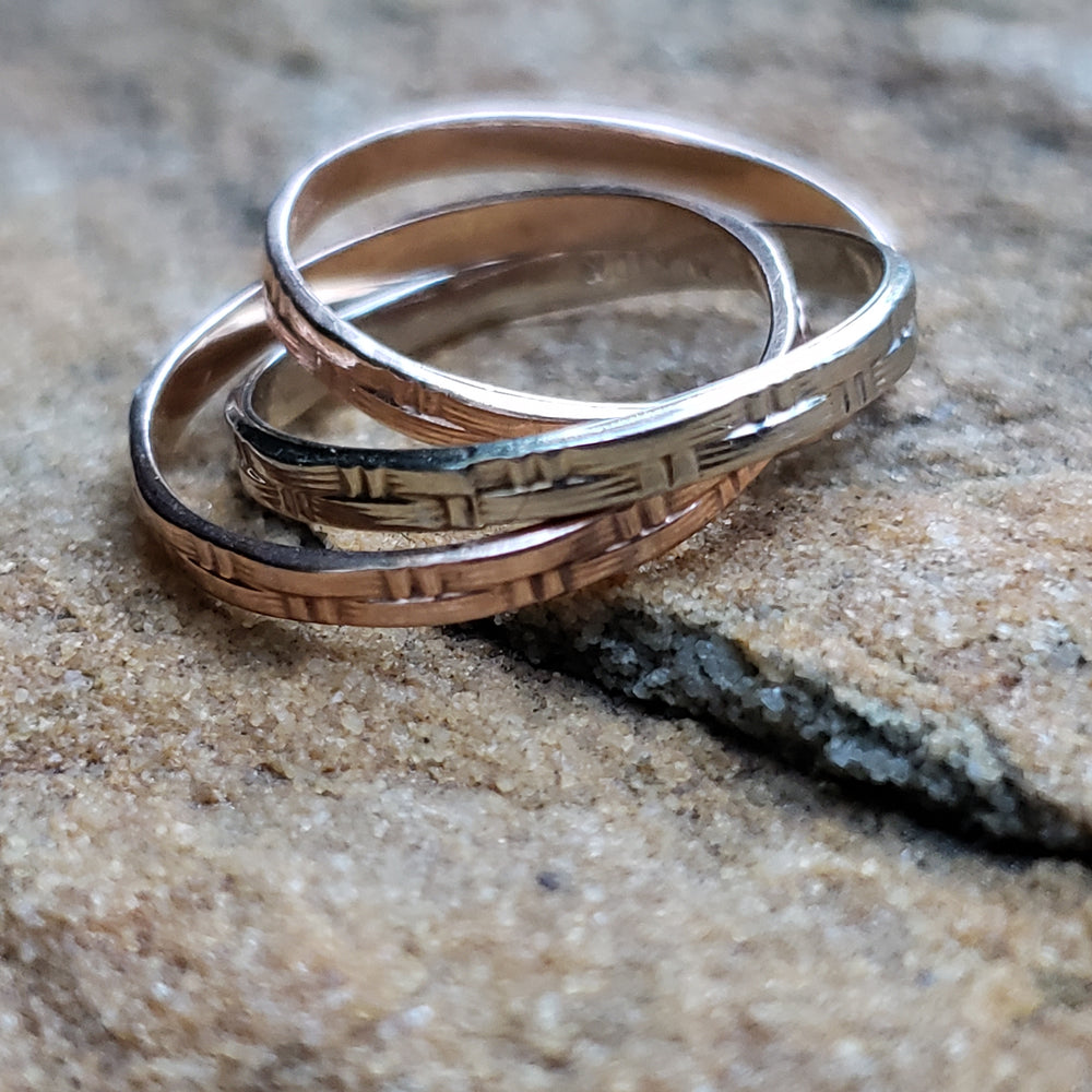 Rolling Wedding Ring / Two-Tone Rose and White Gold Wedding Rings / Woven Ring / Trinity Rings / Russian Wedding Ring