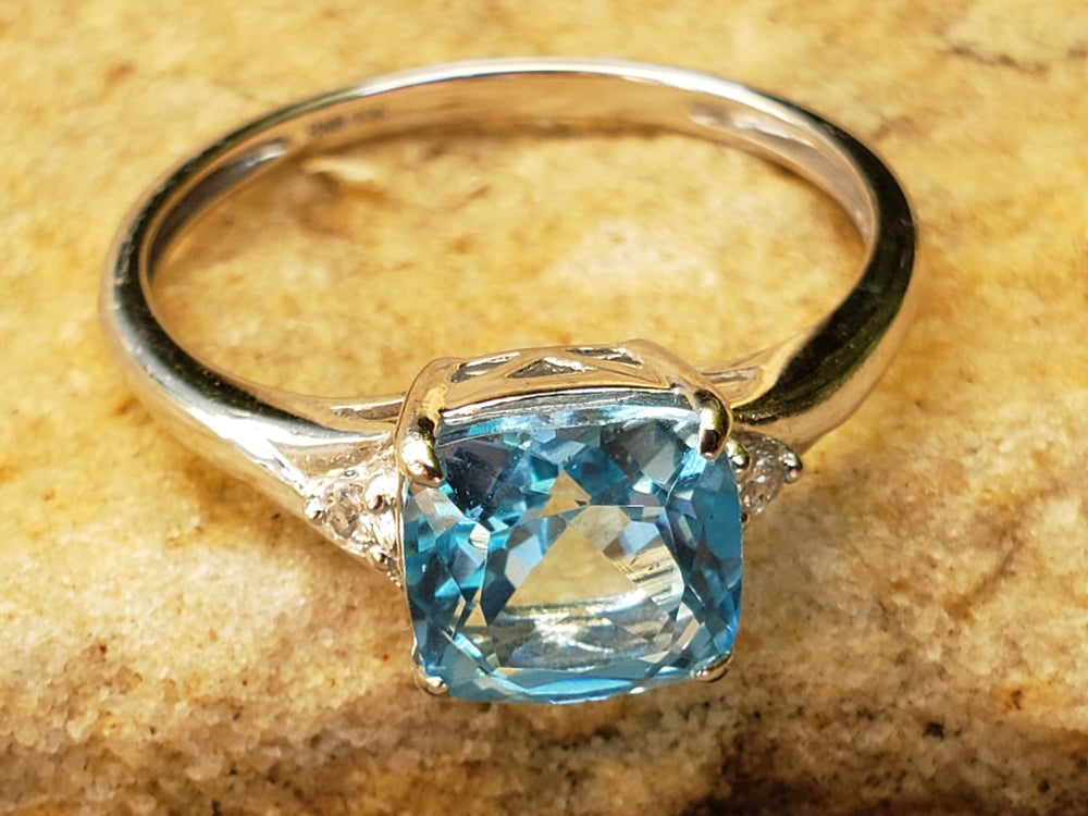 Blue Topaz Ring / December Birthstone Ring / Blue Topaz and Diamond Ring