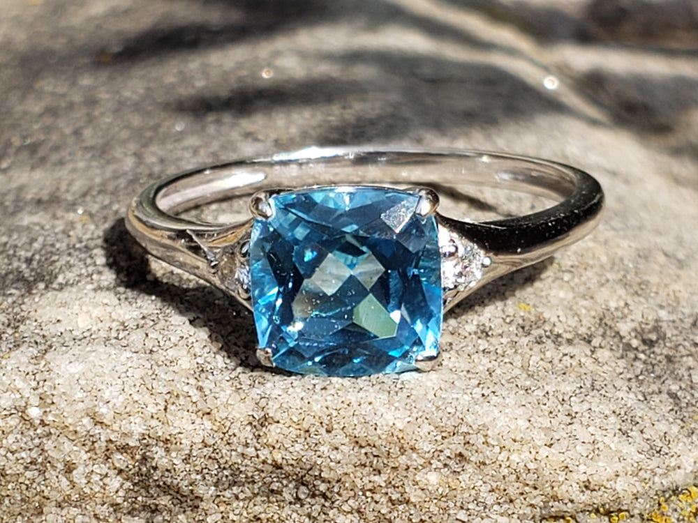Blue Topaz Ring / December Birthstone Ring / Blue Topaz and Diamond Ring