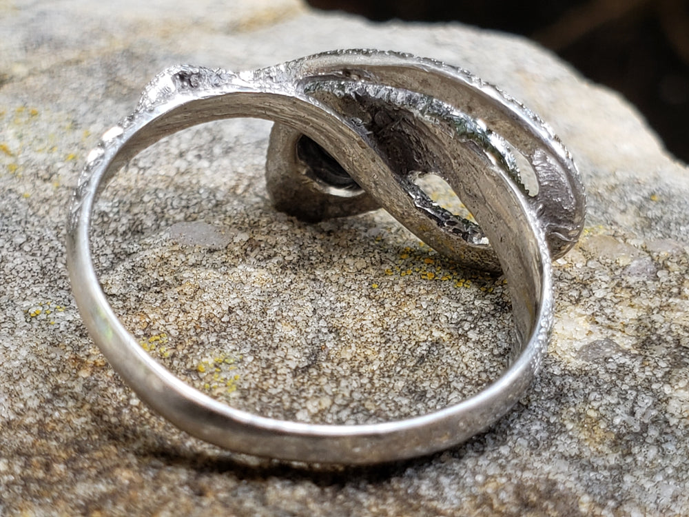 Sterling Silver Snake Ring / Natural Black Star Diopside Snake Ring / Asterism Black Star Diopside Ring