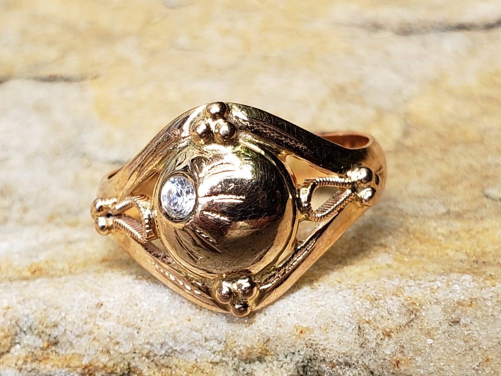 Gold Signet Ring / Gold Signet ring with CZ / Star CZ Signet Ring