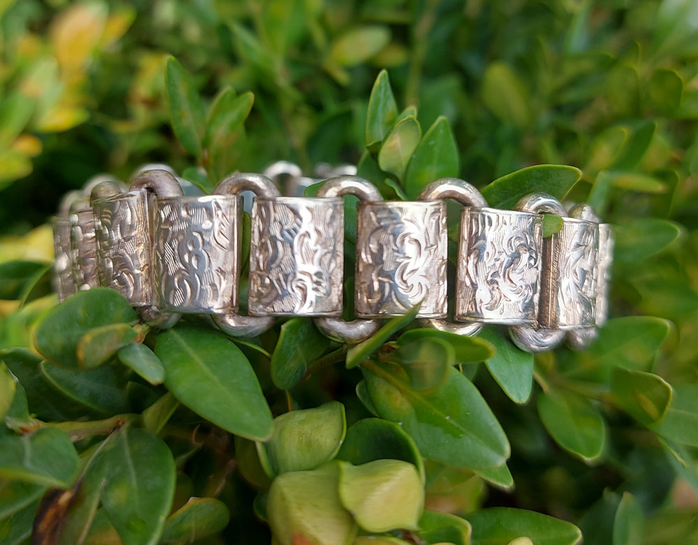 Engraved Silver Bracelet / Silver Book-chain Bracelet