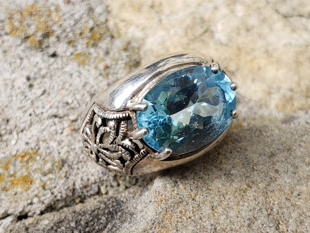 Blue Topaz and solid sterling silver ring / Statement blue topaz ring / December birthstone ring