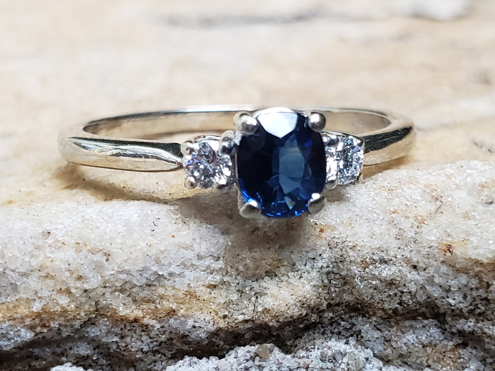 Sapphire and Diamond Ring / Sapphire Engegement Ring / September Birthstone Ring