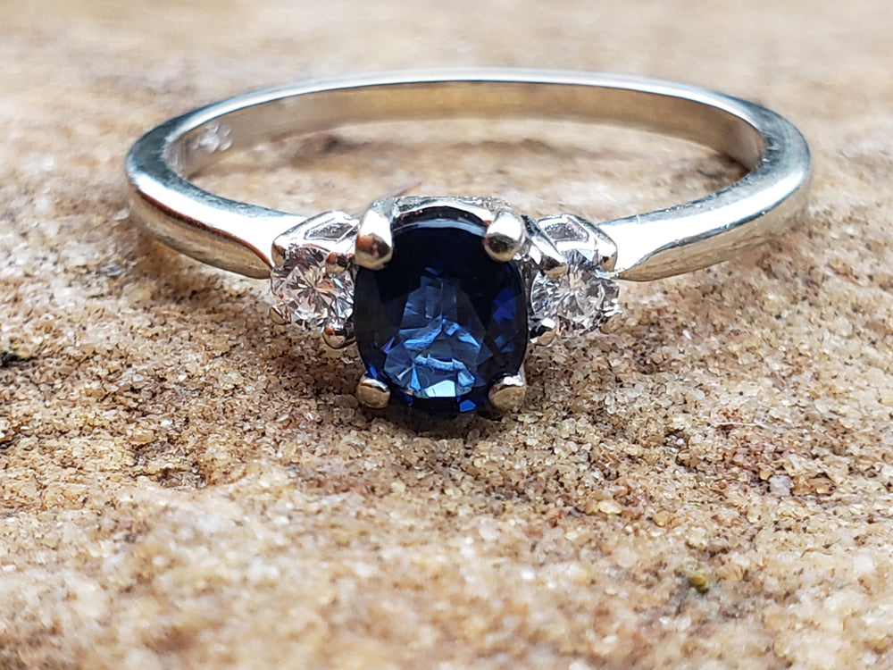 Sapphire and Diamond Ring / Sapphire Engegement Ring / September Birthstone Ring