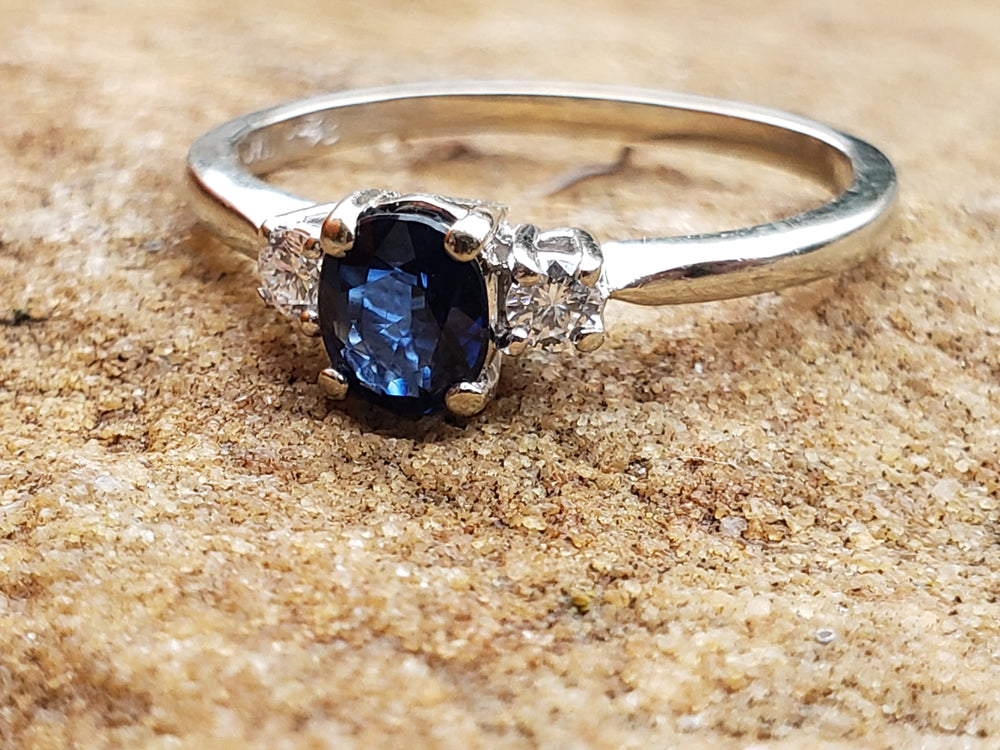 Sapphire and Diamond Ring / Sapphire Engegement Ring / September Birthstone Ring