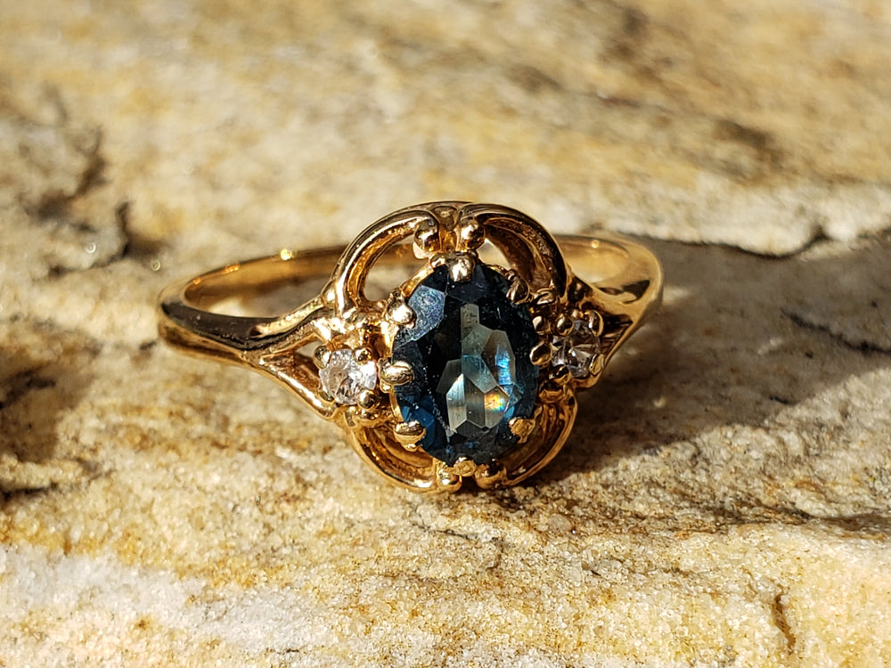 Blue Spinel Ring / Spinel and White Sapphire Ladies Ring