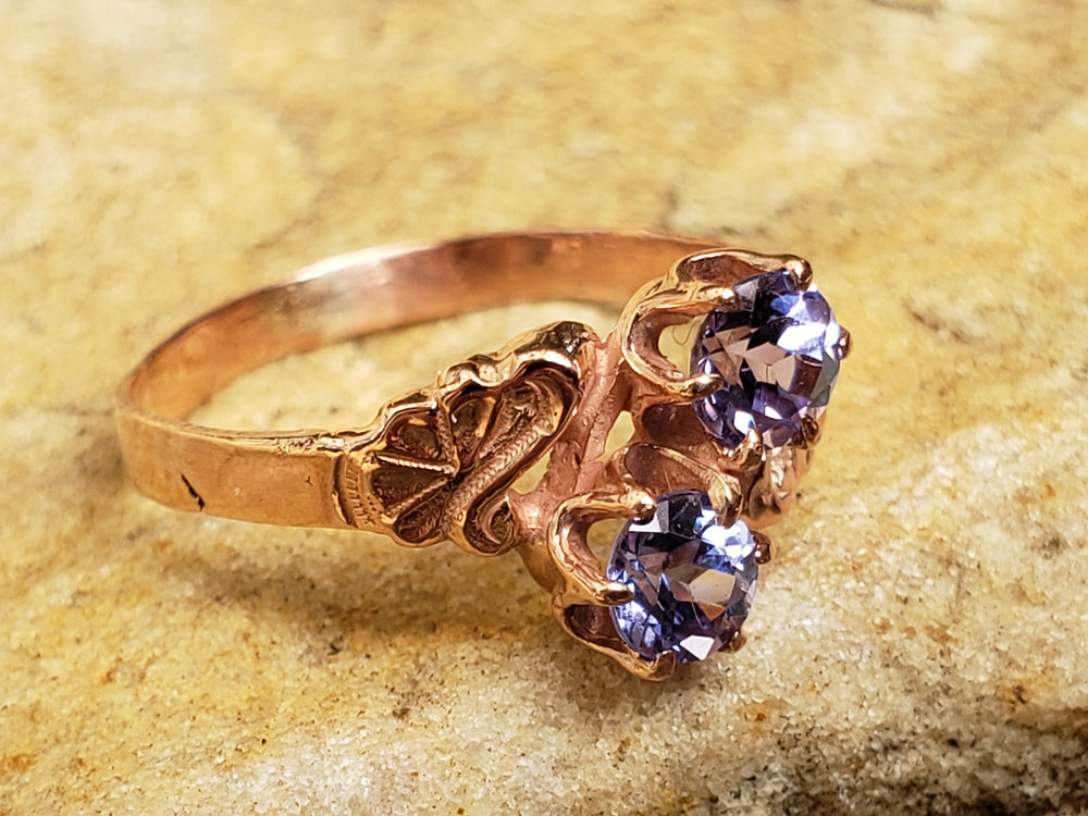 Toi et Moi Ring / Synthetic Spinel Rose Gold Ring