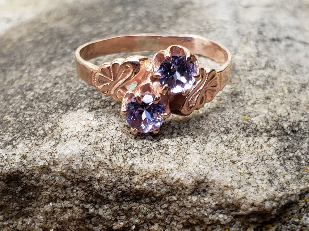 Toi et Moi Ring / Synthetic Spinel Rose Gold Ring