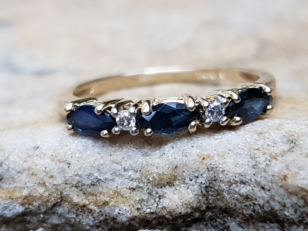Blue Sapphire and Diamond Stacking Band / September Birthstone Ring / Birthstone Jewellery