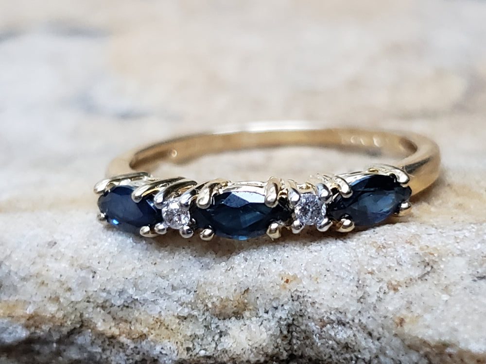 Blue Sapphire and Diamond Stacking Band / September Birthstone Ring / Birthstone Jewellery