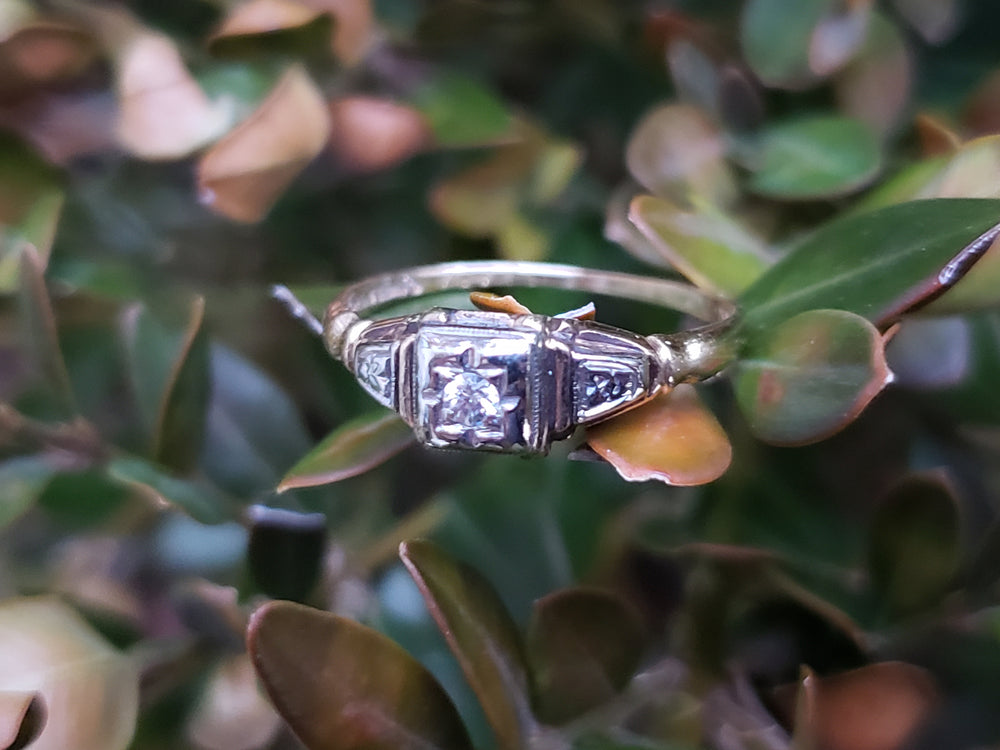 Art Deco Engagement Ring / Illusion Set Diamond Engagement Ring / Bridal Wreath Engagement Ring