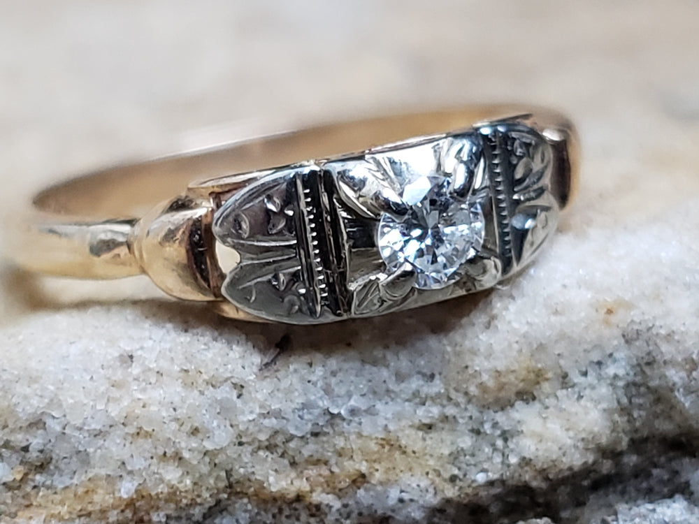 Vintage Mid-Century Diamond Engagement Ring / Illusion Set Diamond Ring / Bridal wreath diamond engagement ring