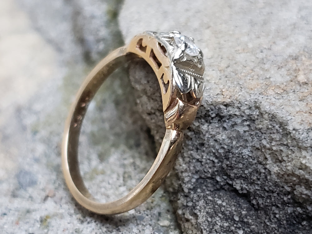 Vintage Mid-Century Diamond Engagement Ring / Illusion Set Diamond Ring / Bridal wreath diamond engagement ring