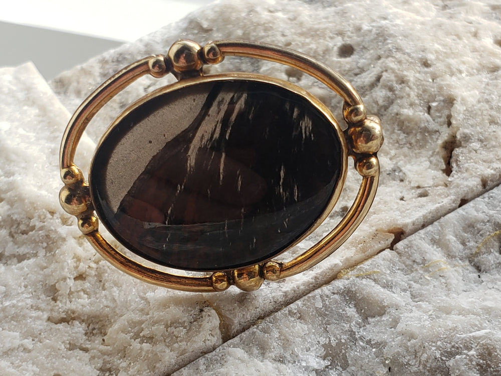 c. 1940s Gold Filled Agate Brooch / Lovely Brown Transparent Agate Brooch / Lovely large brooch