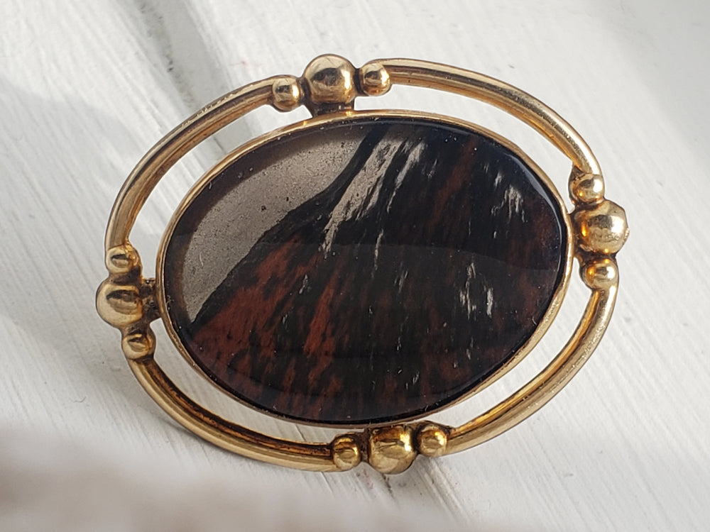 c. 1940s Gold Filled Agate Brooch / Lovely Brown Transparent Agate Brooch / Lovely large brooch