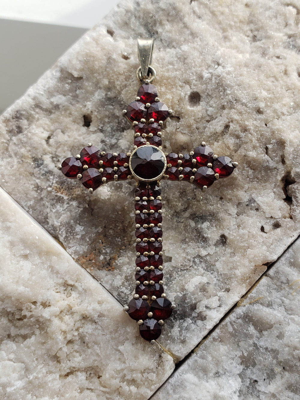 Garnet Cross Necklaces / Bohemian Garnet Cross /Vermeil Rosecut Garnet Cross