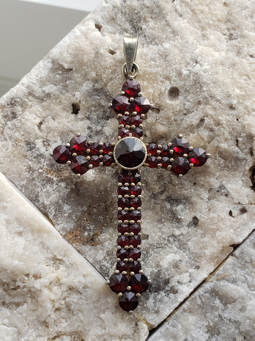 Garnet Cross Necklaces / Bohemian Garnet Cross /Vermeil Rosecut Garnet Cross