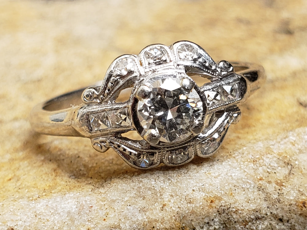 Stunning Platinum Art Deco Engagement Ring / Natural Diamond Engagement Ring / French Cut Diamonds