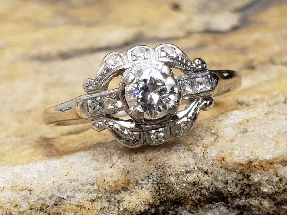 Stunning Platinum Art Deco Engagement Ring / Natural Diamond Engagement Ring / French Cut Diamonds