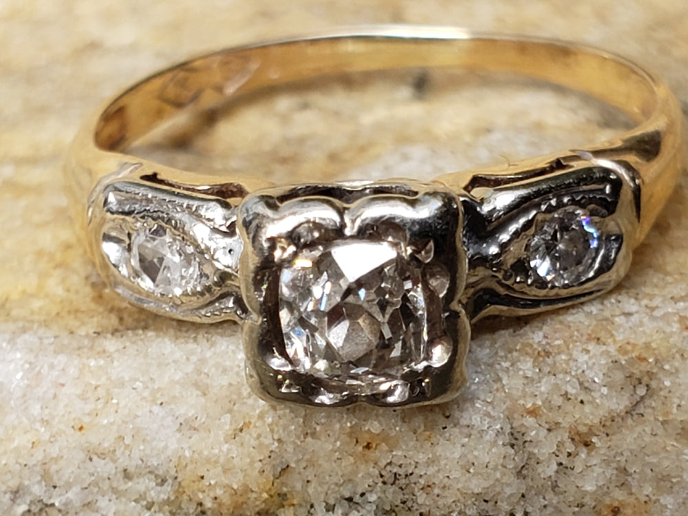 Art Deco Diamond Engagement Ring / Old European Cut Diamond Engagement Ring