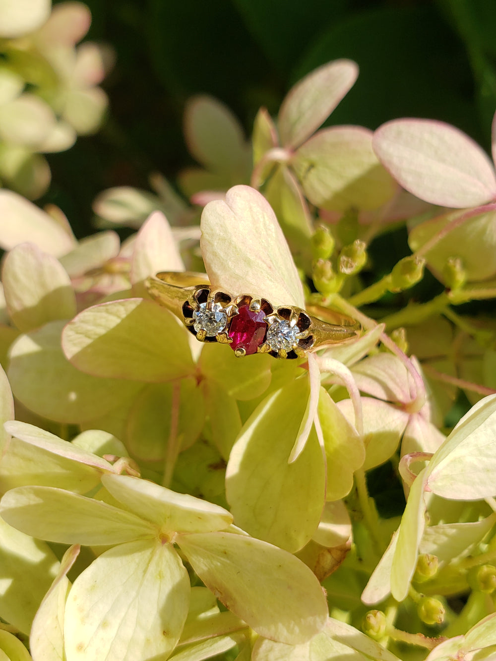 Victorian Ruby and Diamond Ring / Three stone Ruby Engagement Ring / Antique Ring