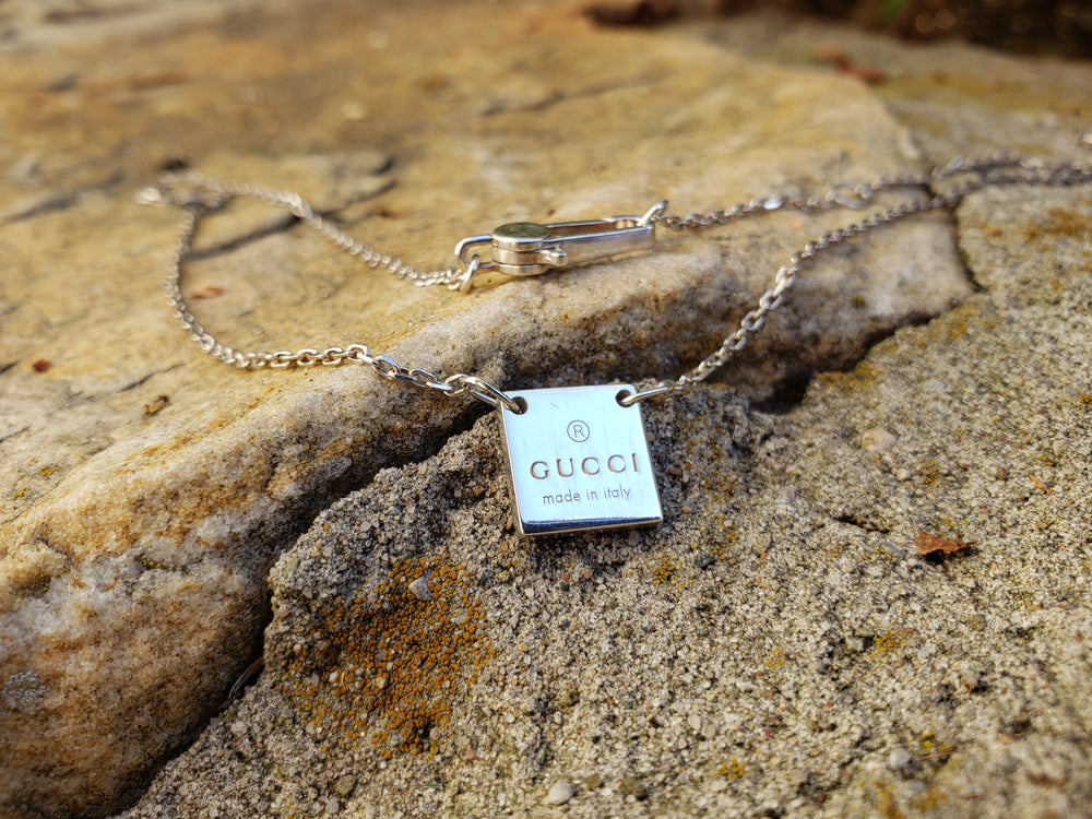 Gucci Necklace / Sterling Silver Tag Gucci Name Tag Necklace / Silver Tab Authentic Designer Necklace