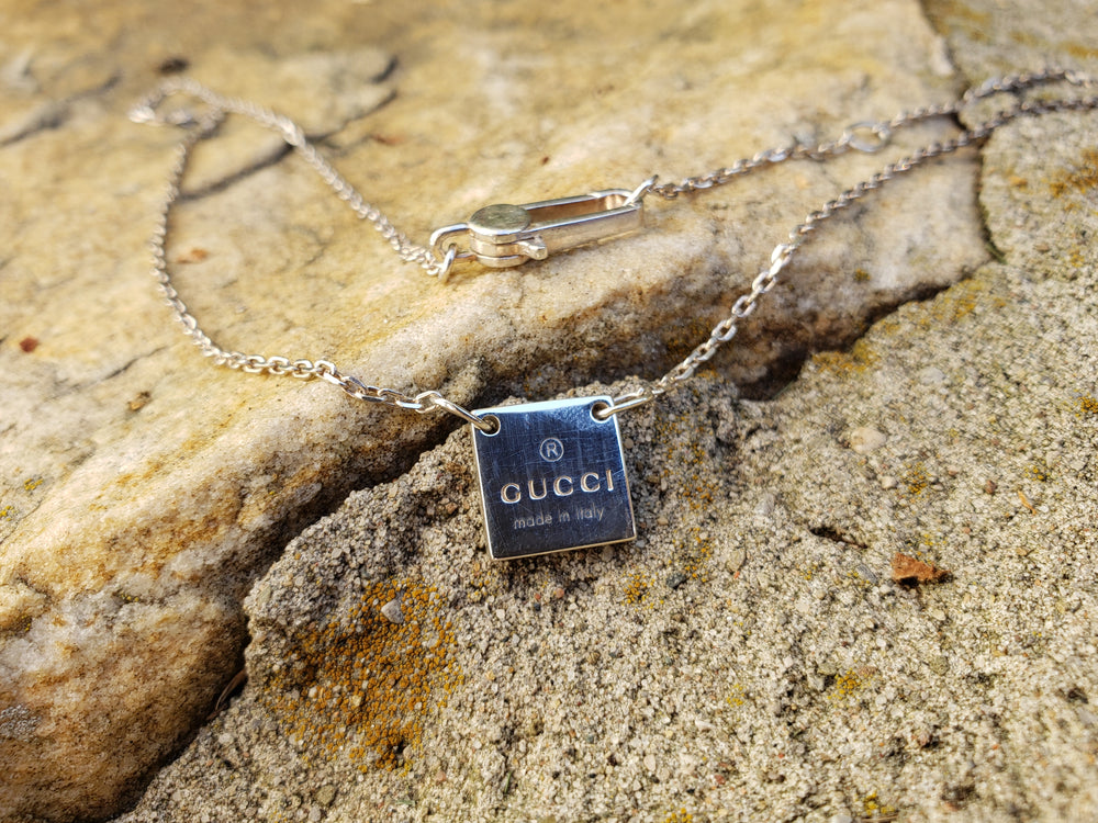 Gucci Necklace / Sterling Silver Tag Gucci Name Tag Necklace / Silver Tab Authentic Designer Necklace