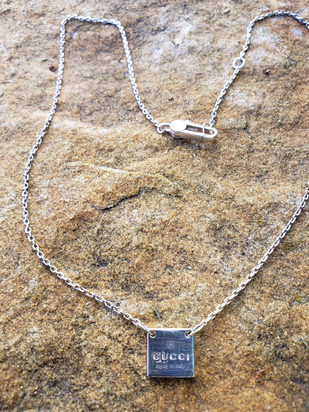 Gucci Necklace / Sterling Silver Tag Gucci Name Tag Necklace / Silver Tab Authentic Designer Necklace