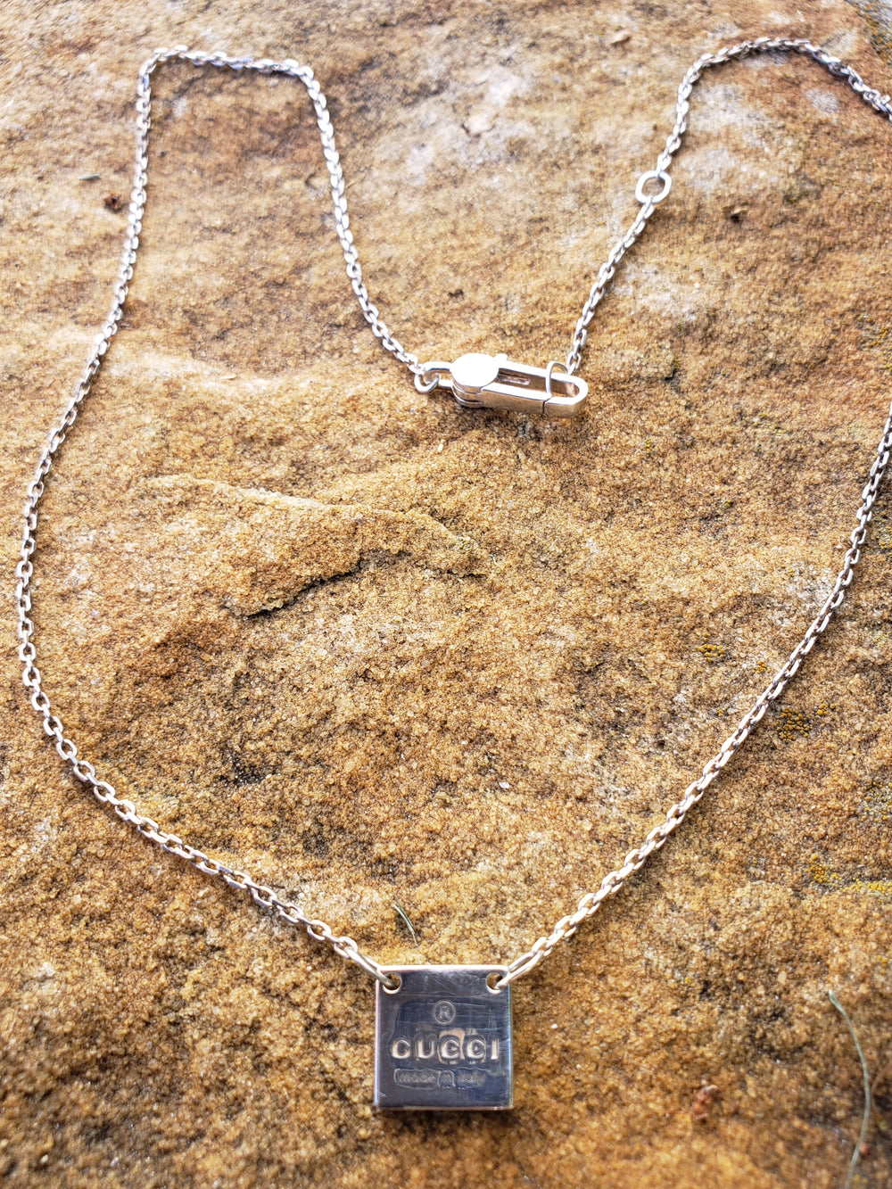 Gucci Necklace / Sterling Silver Tag Gucci Name Tag Necklace / Silver Tab Authentic Designer Necklace