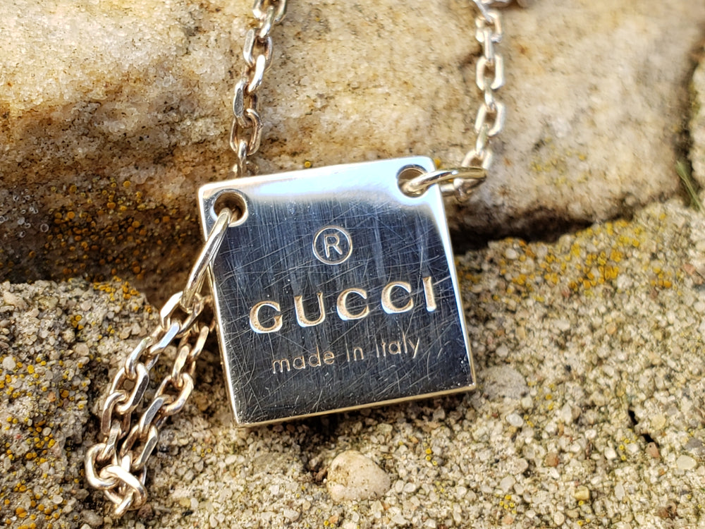 Gucci Necklace / Sterling Silver Tag Gucci Name Tag Necklace / Silver Tab Authentic Designer Necklace