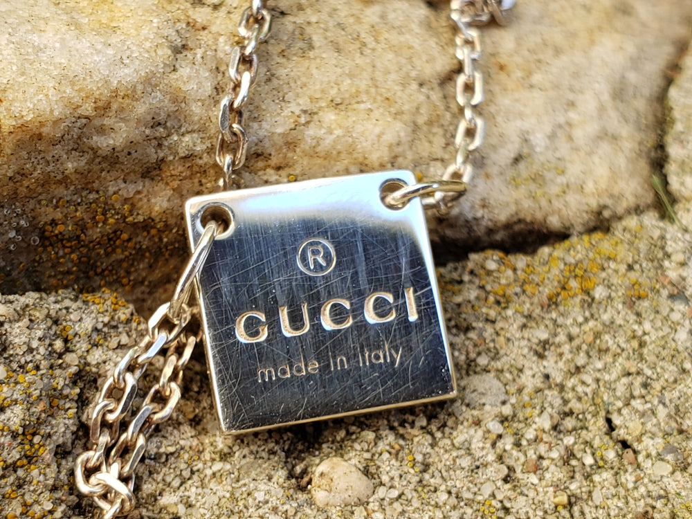 Gucci Necklace / Sterling Silver Tag Gucci Name Tag Necklace / Silver Tab Authentic Designer Necklace