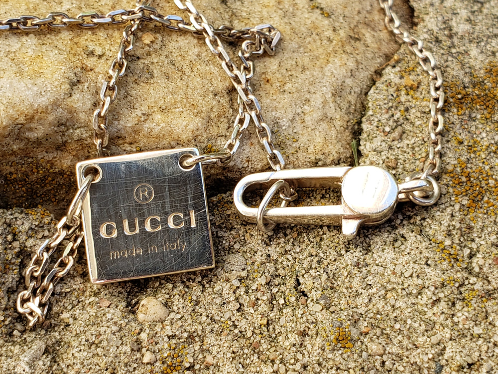 Gucci Necklace / Sterling Silver Tag Gucci Name Tag Necklace / Silver Tab Authentic Designer Necklace