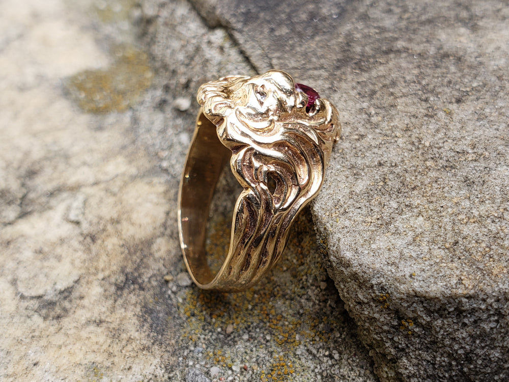 Statement Ruby and Diamond Lion Ring / Lioness Ring / Leo Ring / Gold Lion