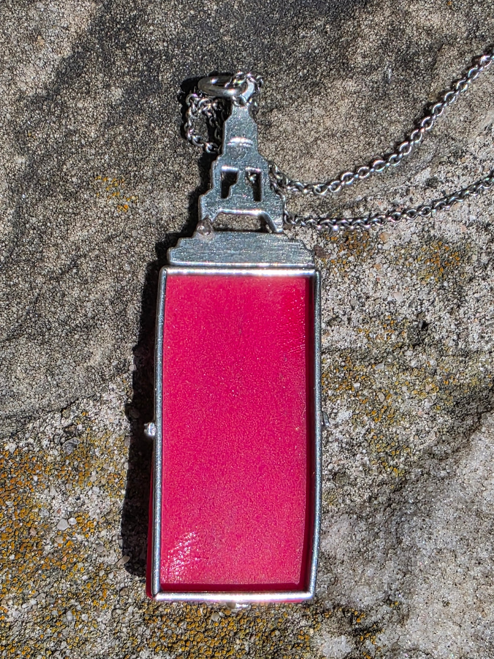 Art Deco Sterling Necklace / Glass Cinnabar Deco Necklace / 1930s Vintage Necklace