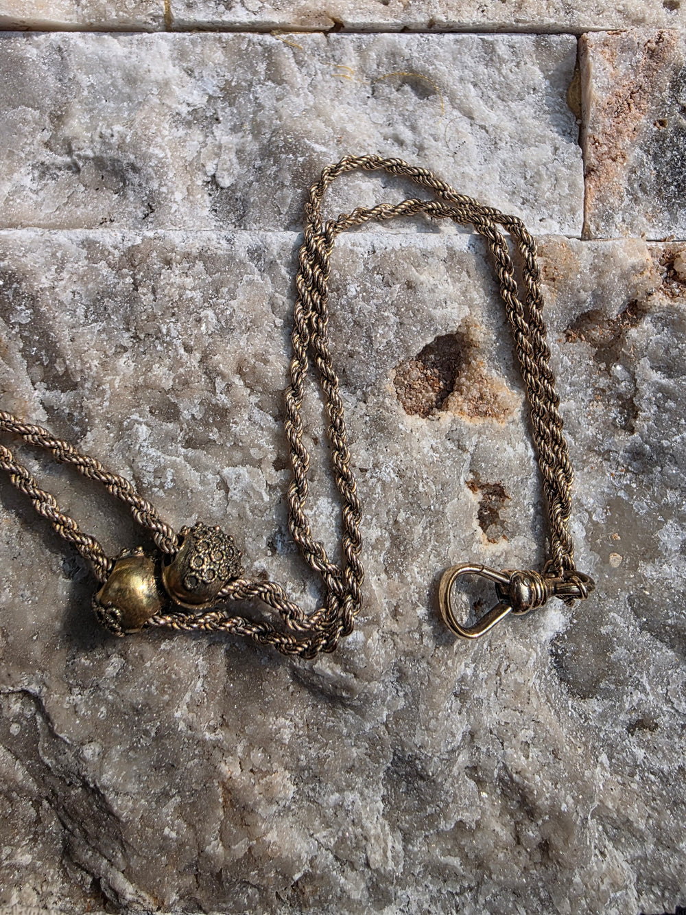 Edwardian Muff Chain / Gold Filled Muff Chain with Dog Clip / 49 Inch Long Antique Muff Chain / Opal and Seed Pearl Watch Chain