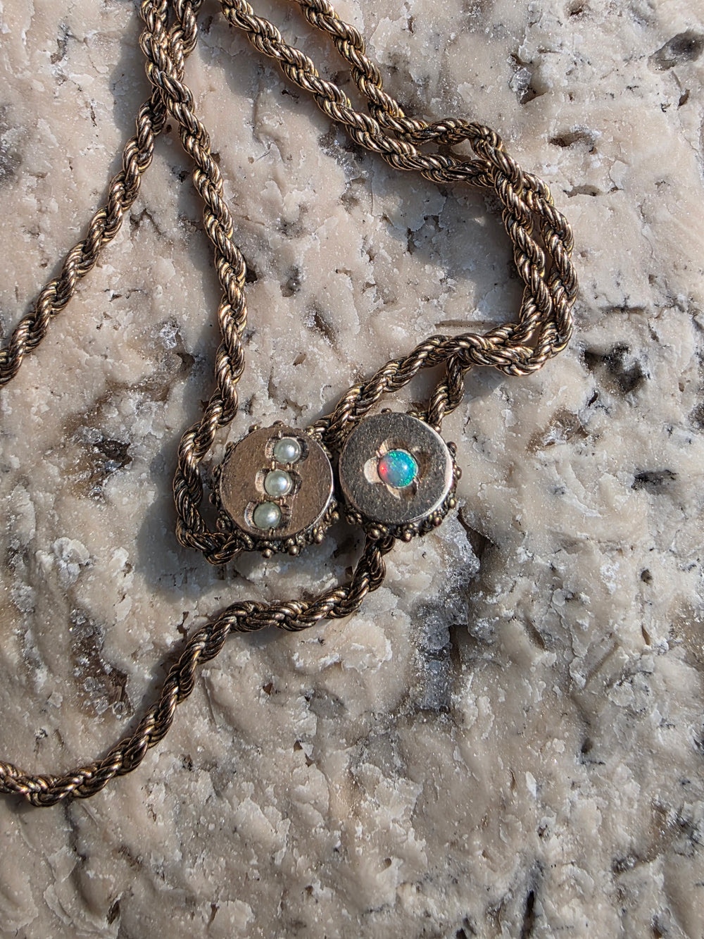 Edwardian Muff Chain / Gold Filled Muff Chain with Dog Clip / 49 Inch Long Antique Muff Chain / Opal and Seed Pearl Watch Chain