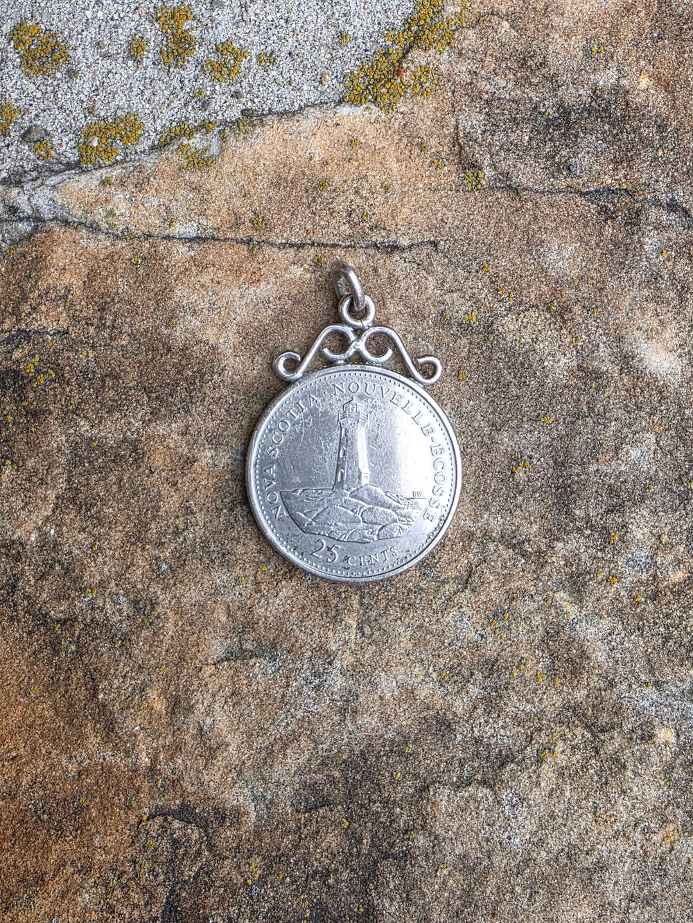 Canadian Lighthouse Pendant / Silver and Canadian Coin Pendant / Peggy's Cove Lighthouse Coin