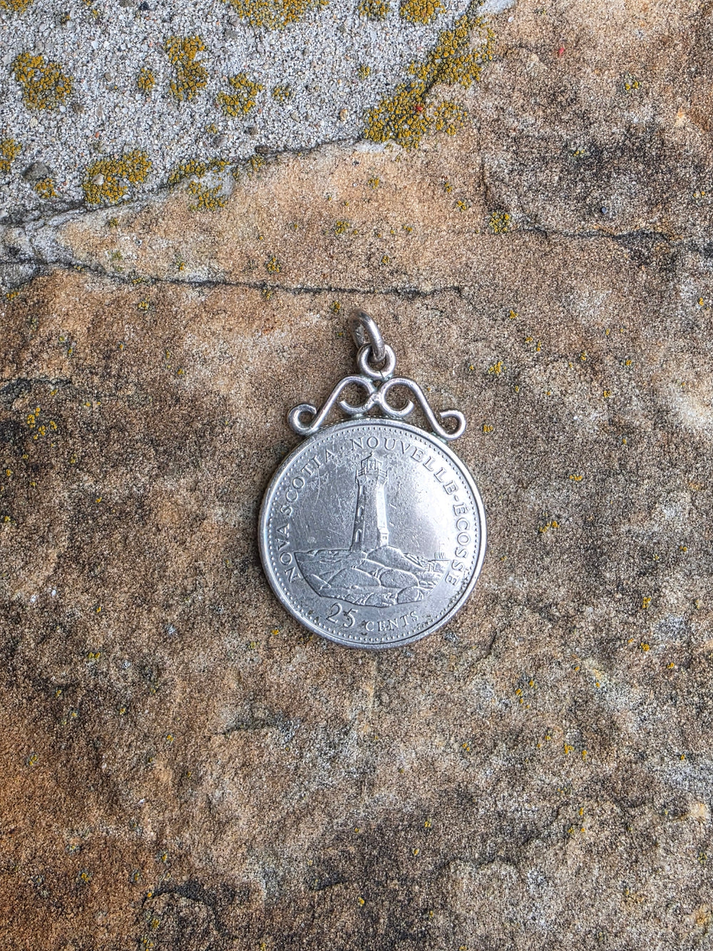 Canadian Lighthouse Pendant / Silver and Canadian Coin Pendant / Peggy's Cove Lighthouse Coin