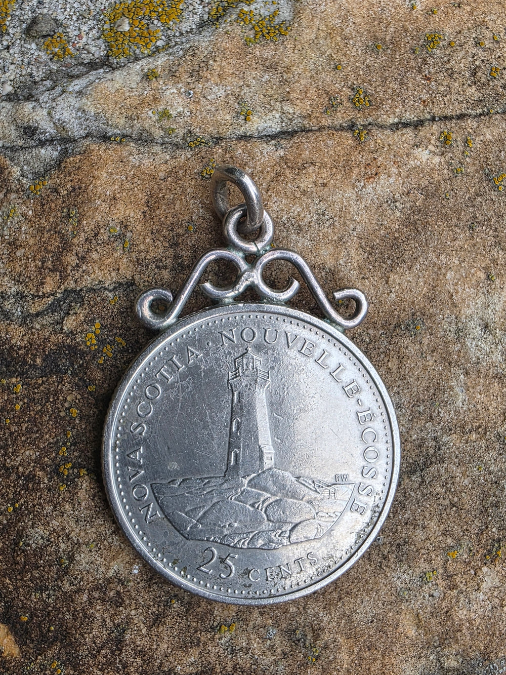 Canadian Lighthouse Pendant / Silver and Canadian Coin Pendant / Peggy's Cove Lighthouse Coin