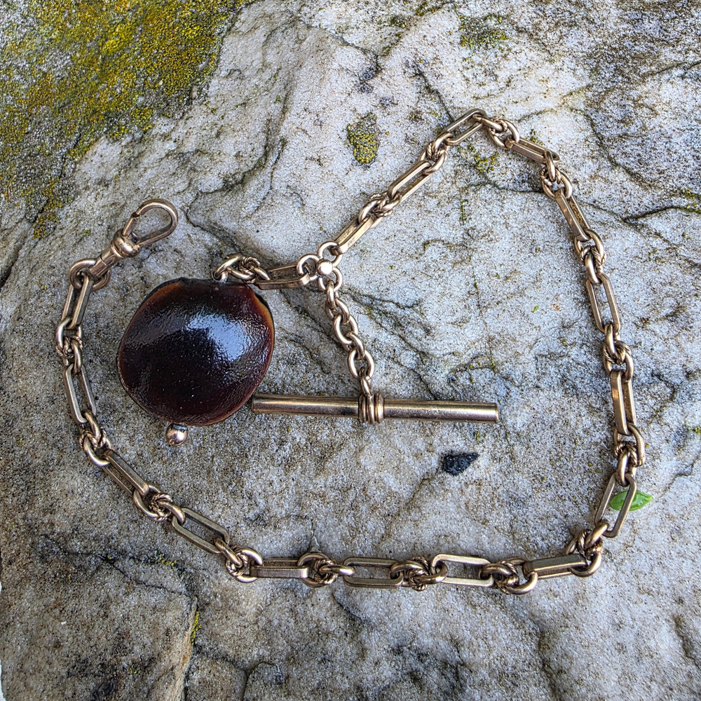 Antique Albert Chain / Kukui nut Gold Filled Watch Chain / Edwardian Gold Filled Watch Chain